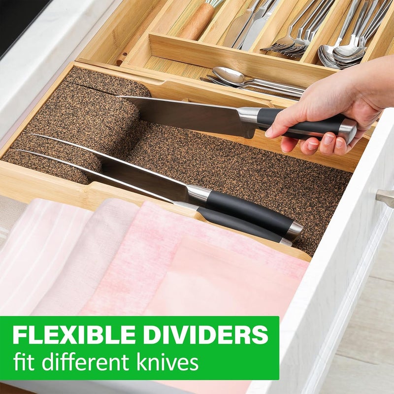 Mospten Bamboo Knife Drawer Organizer Insert - Kitchen In-Drawer Knife Block Holder, Flexible Dividers for Knives Organization - Image 4